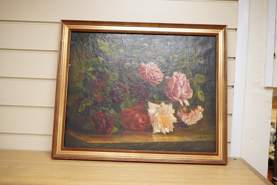 Manner of Annie Feray Mutrie (1826-1893), Still Life of Roses, signed A.F. Mutrie, dated 1875 lower right, oil on canvas, 39.5 x 50cm